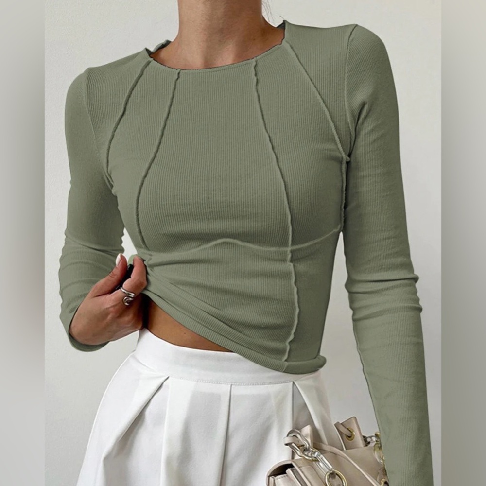 Commense Sage Green Long Sleeve Ribbed Top Size Large NWT